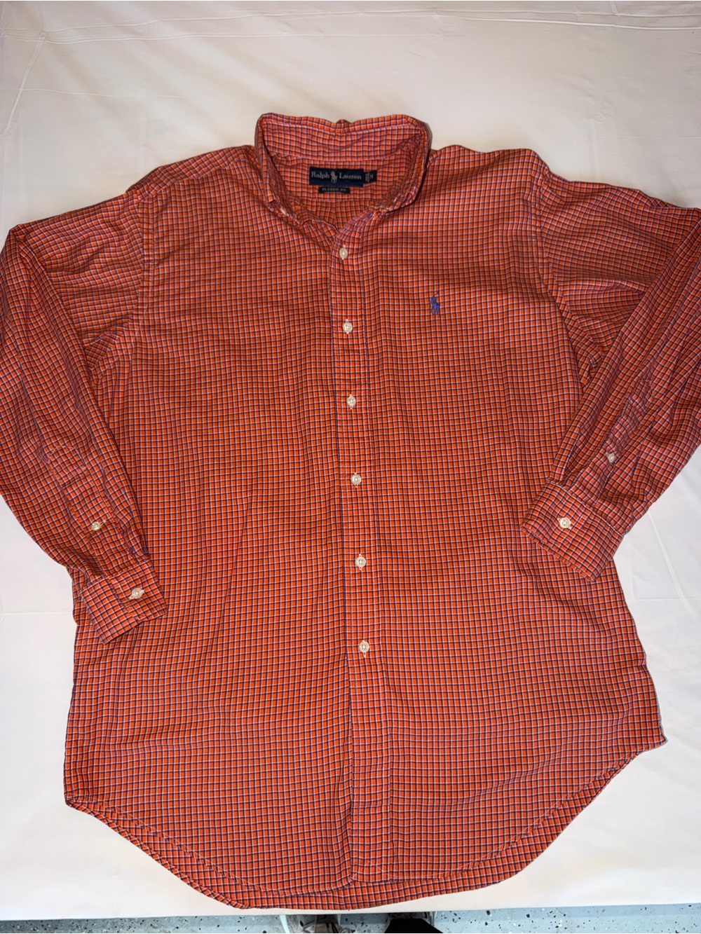 Ralph Lauren Classic Fit Plaid Cotton Shirt in Orange & Blue Size Medium